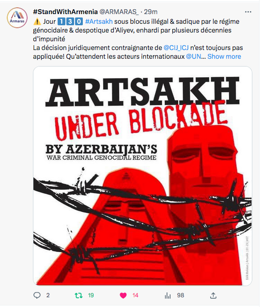 Stand with Armenia : 120e jour de blocus