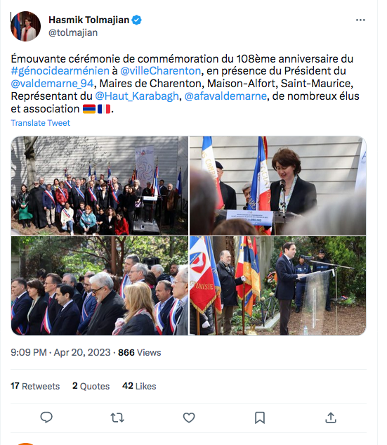 Hasmik Tolmajian : Emouvante commémoration à Charenton