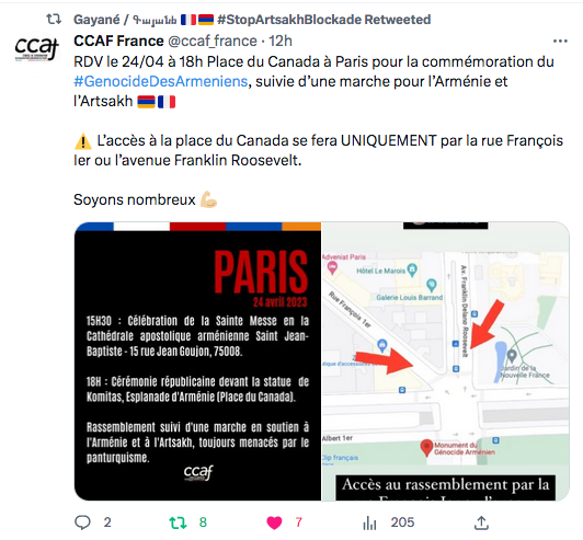 CCAF France : l&rsquo;accès pour la commémoration du 24 avril 18h à Paris
