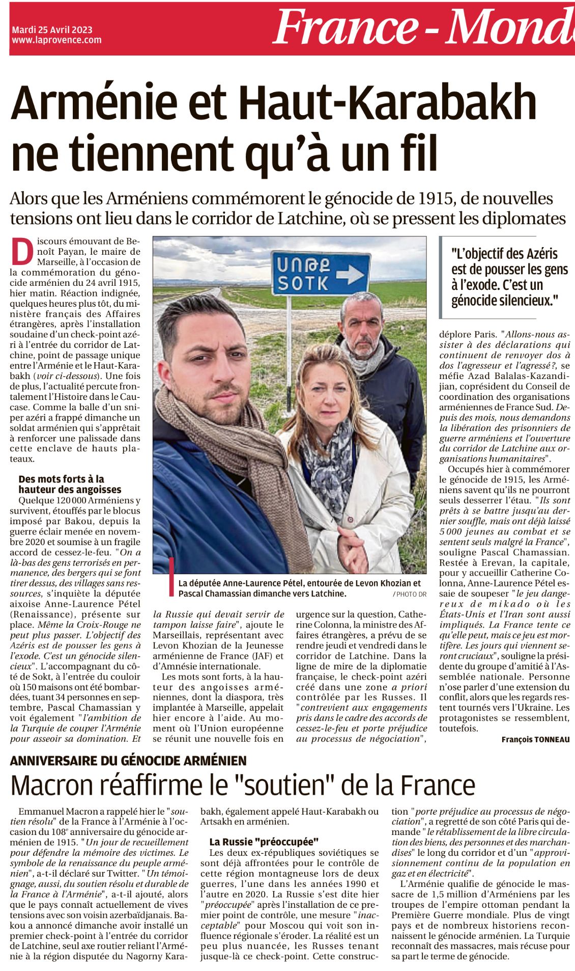Les témoignages d&rsquo;A.L Pétel P. Chamassian et L.Khozian en Arménie