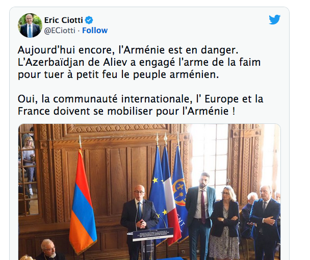 Eric Ciotti : Aujourd&rsquo;hui encore, l&rsquo;Arménie est en danger