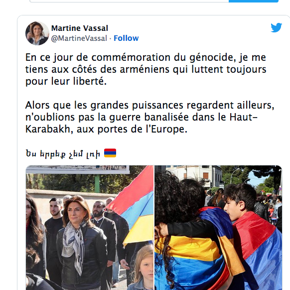 Martine Vassal : en ce jour de commémoration du génocide, je me tiens aux côtés des Arméniens