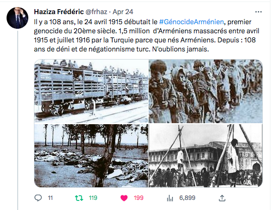 Frédéric Haziza : n&rsquo;oublions jamais le génocide arménien