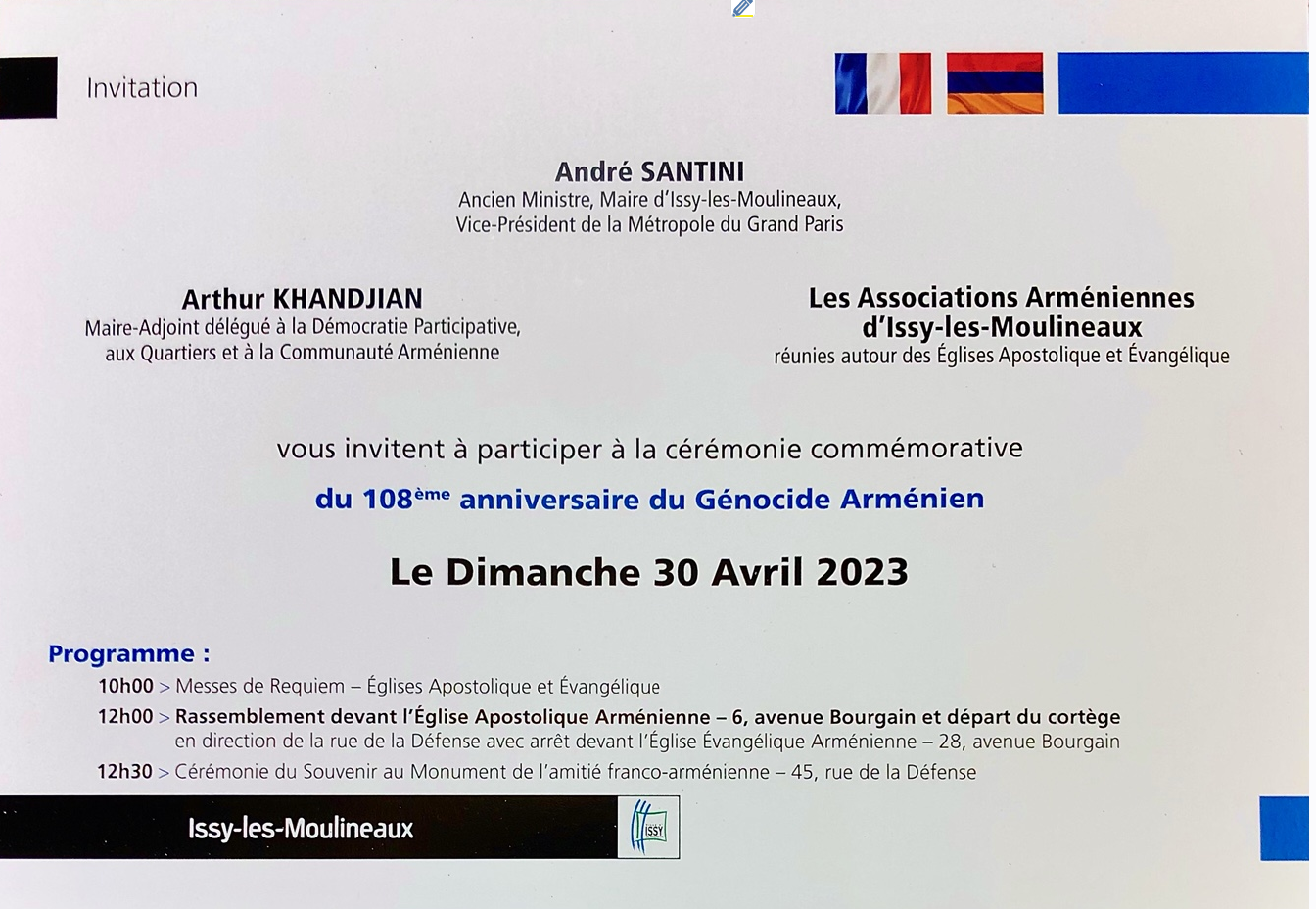 Commémoration à Issy-les-Moulineaux dans la matinée du 30 avril