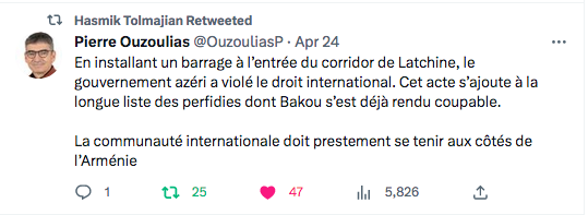 Pierre Ouzoulias : e gouvernement azéri a violé le droit international