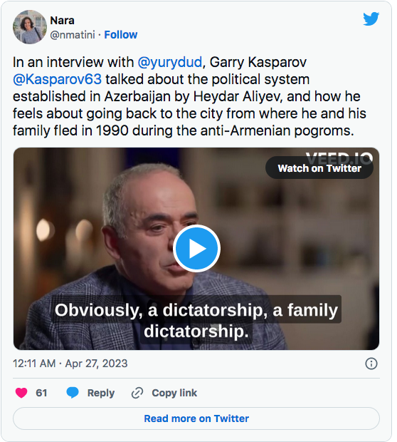 Nara : Kasparov rescapé des pogroms anti-arméniens de Bakou