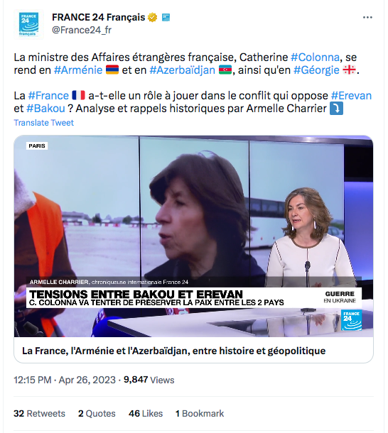 France 24 : la visite de Catherine Collona dans le Caucase