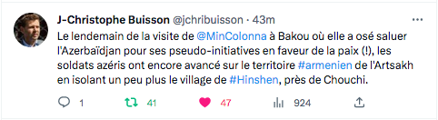 JC Buisson : Collona a osé salué l&rsquo;Azerbaidjan, pendans que ses soldats avançaient