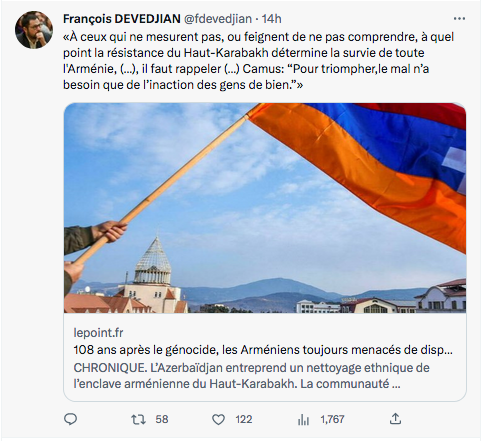 François Devedjian : Pour comprendre le Karabakh, rappeler Camus