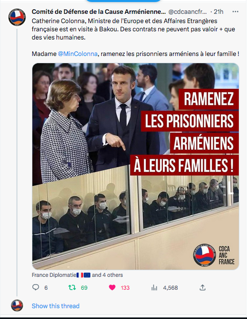 CDCA : Mme Collona, ramenez les prisonniers arméniens à leur famille