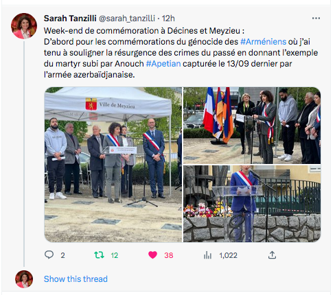 Sarah Tanzilli : Commémoration du génocide à Decines et Meyzieu