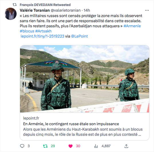 Valérie Toranian : les militaires russes passifs face aux agressions azerbaïdjanaises