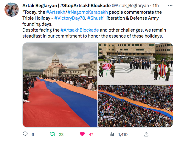 Artak Beglaryan : l&rsquo;Artsakh commémore le 8 mai