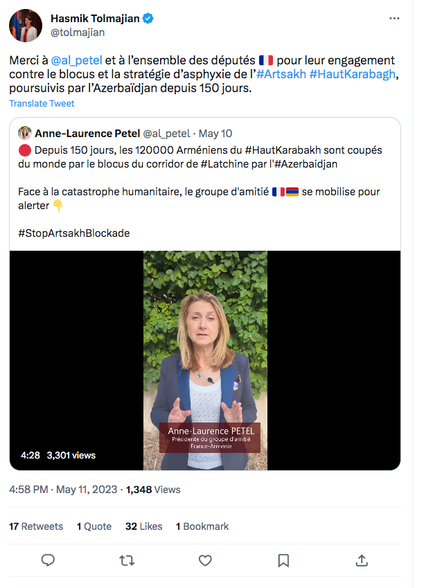 Hasmik Tolmajian : Blocus : merci à A.L.Petel et aux députés