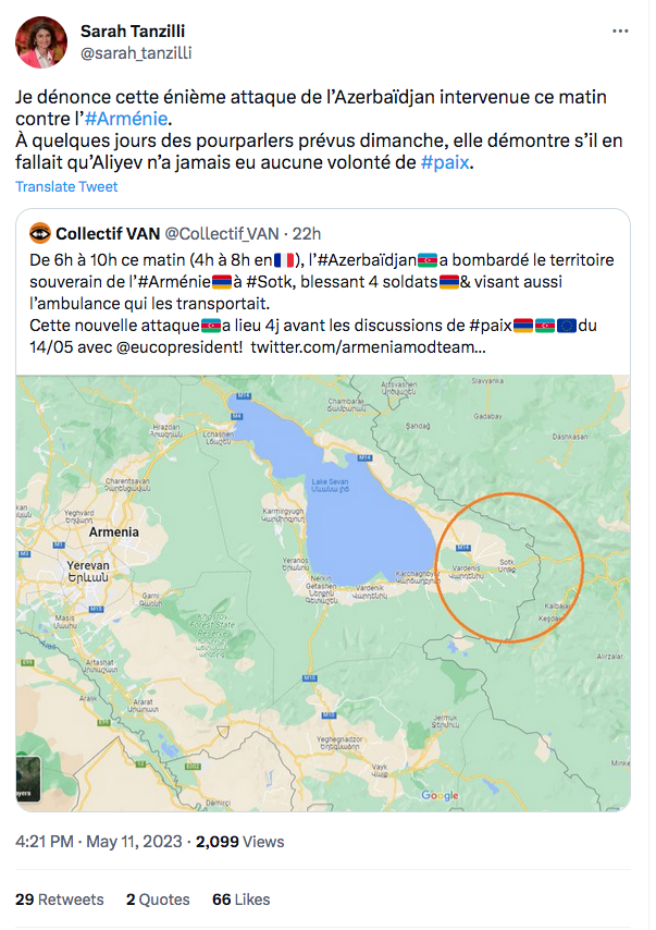 Sarah Tanzilli : Aliyev n&rsquo;a jamais eu aucune volonté de paix