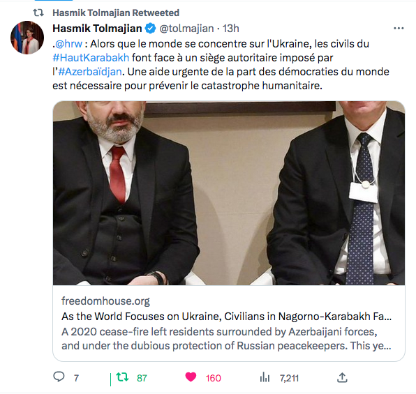 Hamik Tolmajian : besoin d&rsquo;aide face au blocus contre les civils du Karabakh