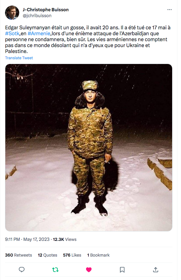 JC Buisson : Edgar Suleymanyan, 20 ans, tué par l&rsquo;Azerbaïdjan