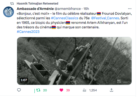 Ambassade d&rsquo;Arménie : le  film de Frounzé Dovlatyan dans la sélection « Cannesclassics »