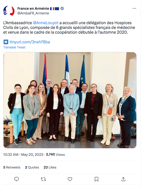 France en Arménie : Anne Louyot reçoit une délégation des Hospices Civils de Lyon