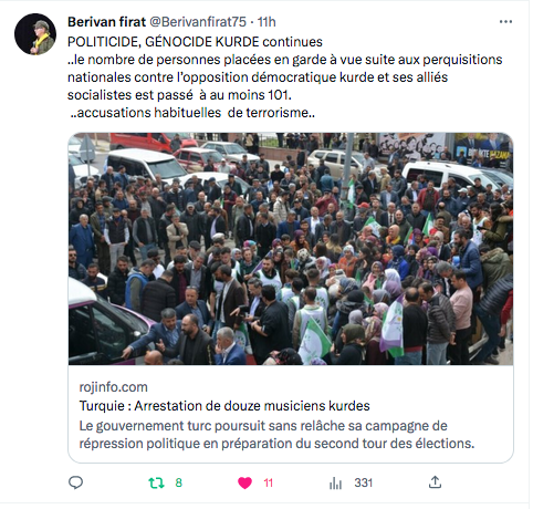 Berivan Firat : arrestations massives de Kurdes en Turquie