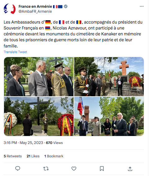 France en Arménie : commémoration au cimetière de Kanaker