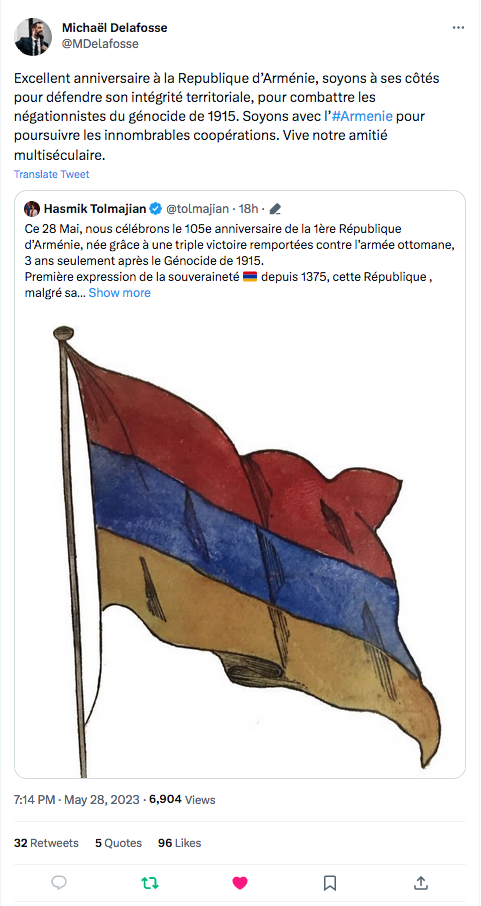 Michaël Delafosse : Excellente anniversaire à la République d&rsquo;Arménie