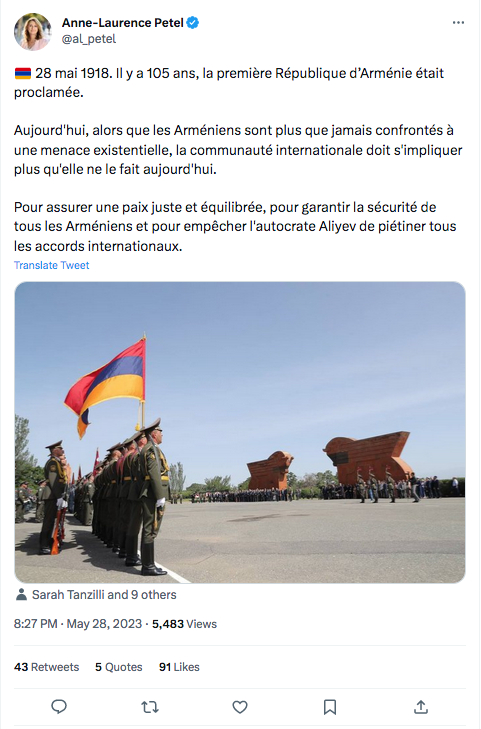 Anne-Laurence Petel : anniversaire de la 1e République d&rsquo;Arménie