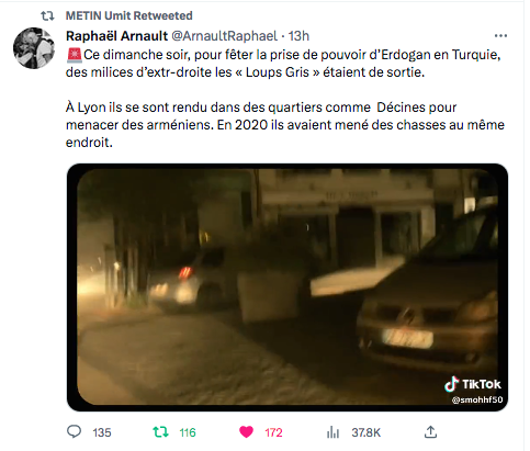 Raphaël Arnaud : les Loups Gris fête la victoire d&rsquo;Erdogan à Lyon
