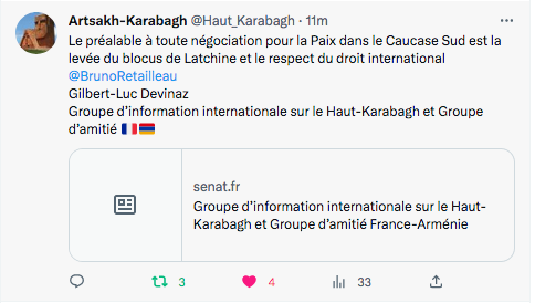 Artsakh-Karabakh : La déclaration du groupe sénatorial sur le Karabakh