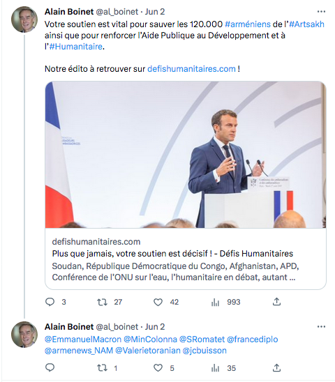 Alain Boinet : Solidarité internationale avec l&rsquo;Artsakh