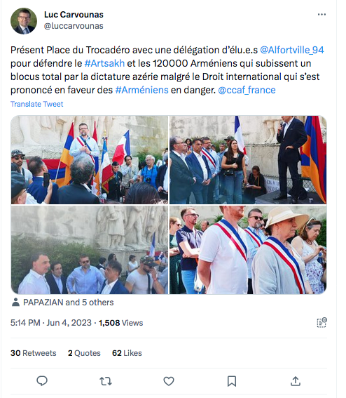 Luc Carvounas : Place du Trocadéro avec le CCAF pour l&rsquo;Artsakh