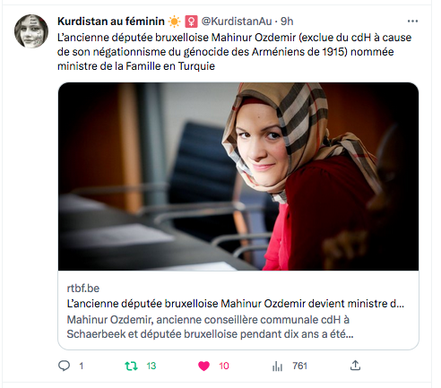 Kurdistan au féminin : une négationniste belge ministre d&rsquo;Erdogan