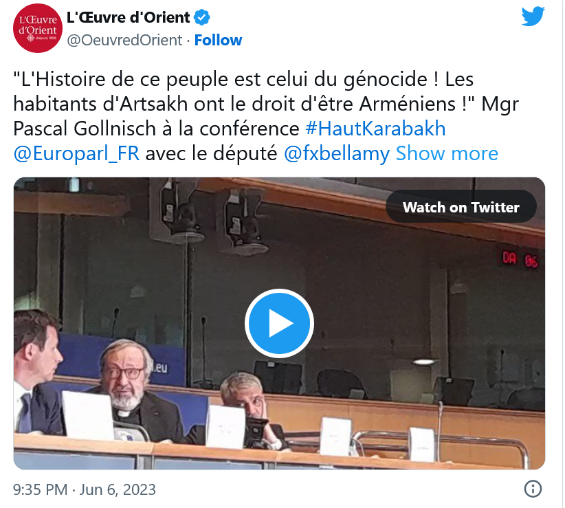 L&rsquo;Oeuvre d&rsquo;Orient :  Les habitants d&rsquo;Artsakh ont le droit d&rsquo;être Arméniens ! »