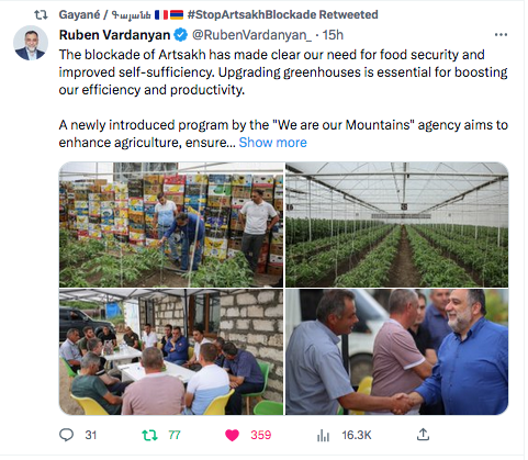 Ruben Vardanyan : »We are our Mountains » vise à garantir la sécurité alimentaire
