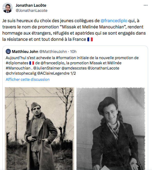 J. Lacôte : la nouvelle promotion de jeunes diplomates baptisée Missak et Méliné Manouchian