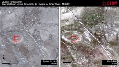 L&rsquo;Azerbaïdjan a creusé des bunkers dans le cimetière paléochrétien arménien de Gyavurkala en Artsakh occupé selon monumentwatch.org