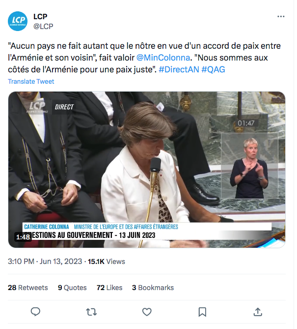 LCP : La réponse de Catherine Colonna sur l&rsquo;Arménie à l&rsquo;A.N.