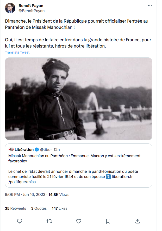 Benoit Payan : Il est temps de faire entrer Manouchian au Panthéon