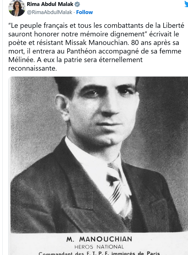 R. A. Malak : aux Manouchian, la patrie éternellement reconnaissante