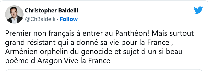 C. Baldelli : Premier non français à entrer au Panthéon !