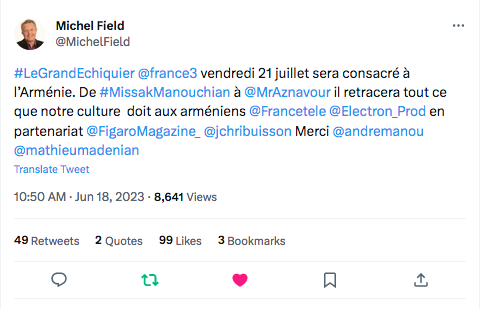 Michel Field : Le Grand Echiquier consacré à l&rsquo;Arménie