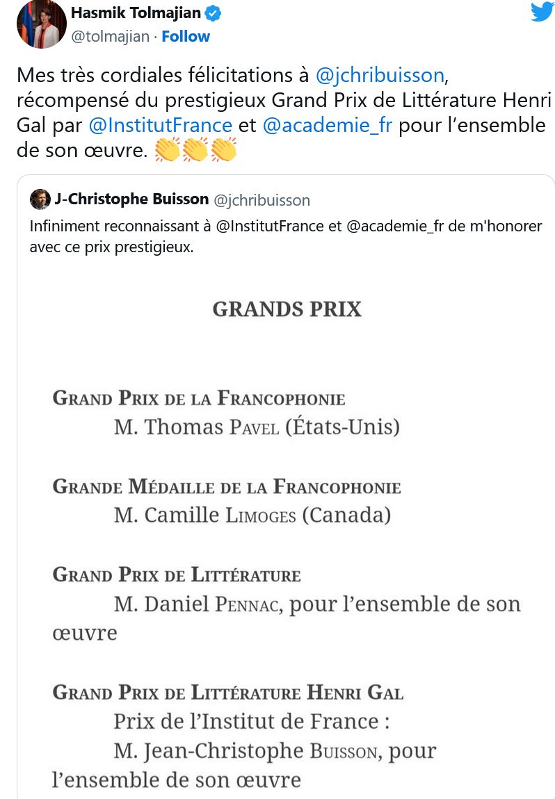 H. Tolmajian : Mes très sincères félicitations à J.C. Buisson