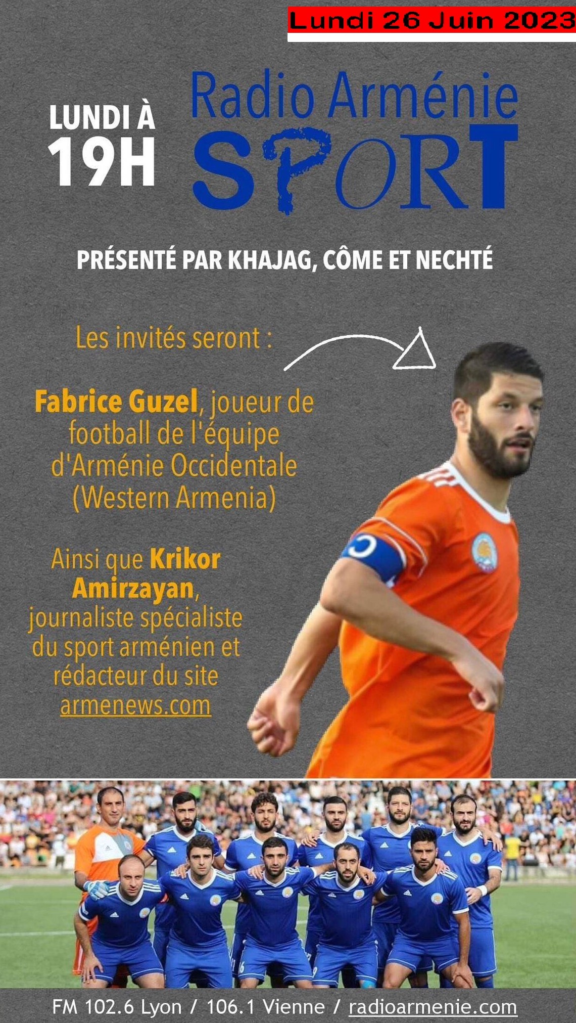 Emission « Sport » sur Radio Arménie Lyon, lundi 26 juin à 19h00