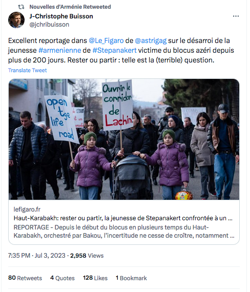 JC Buisson : Reportage dans le Figaro sur le désarroi de la jeunesse de Stepanakert