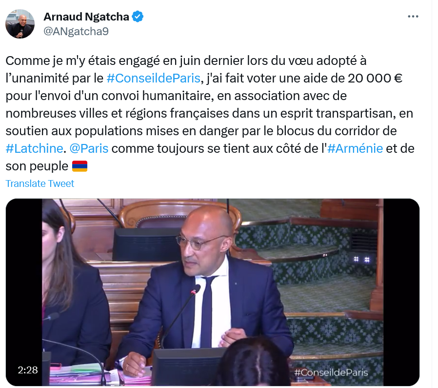 A. Ngatcha : J&rsquo;ai fait voter une aide de 20 000 € pour l&rsquo;envoi d&rsquo;un convoi humanitaire