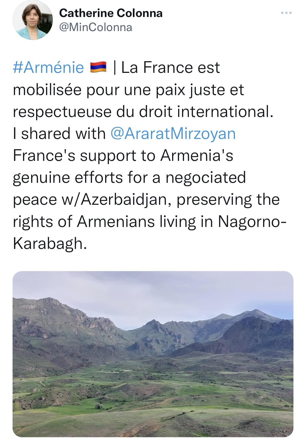 Les droits des Arméniens du Haut-Karabakh doivent être préservés. Ministre des Affaires étrangères de la France