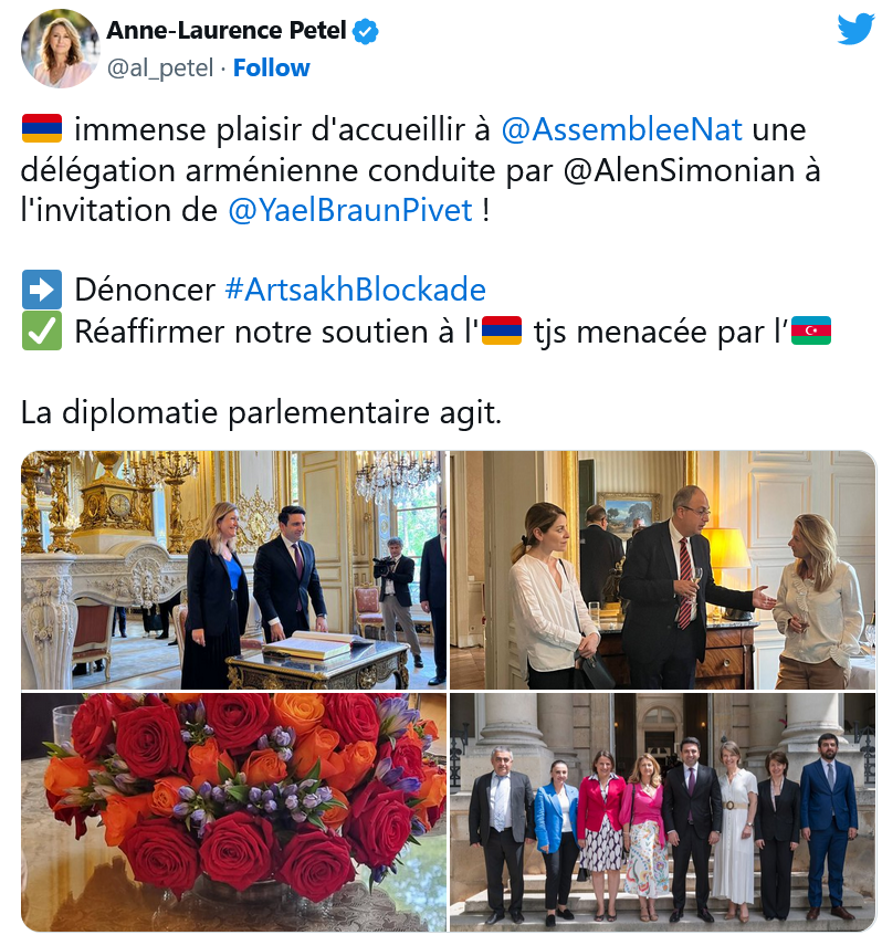 A.L. Pétel : immense plaisir d&rsquo;accueillir à l&rsquo;Assemblée nationale  une délégation arménienne conduite par Alen Simonian