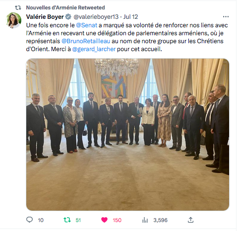 Valérie Boyer : Le Sénat renforce ses lien avec l&rsquo;Arménie