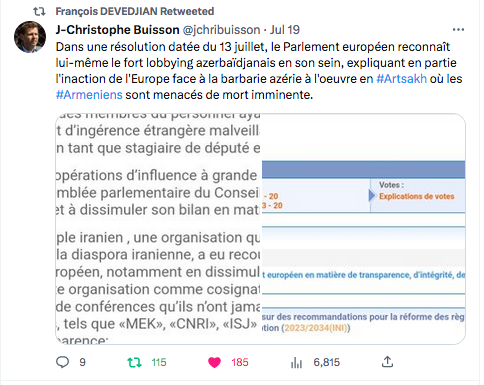 Jean-Christophe Buisson : L&rsquo;Europe reconnait le fort lobbying azerbaïdjanais en son sein