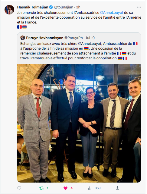 Hasmik Tolmajian : merci à l&rsquo;ambassadrice Anne Louyot